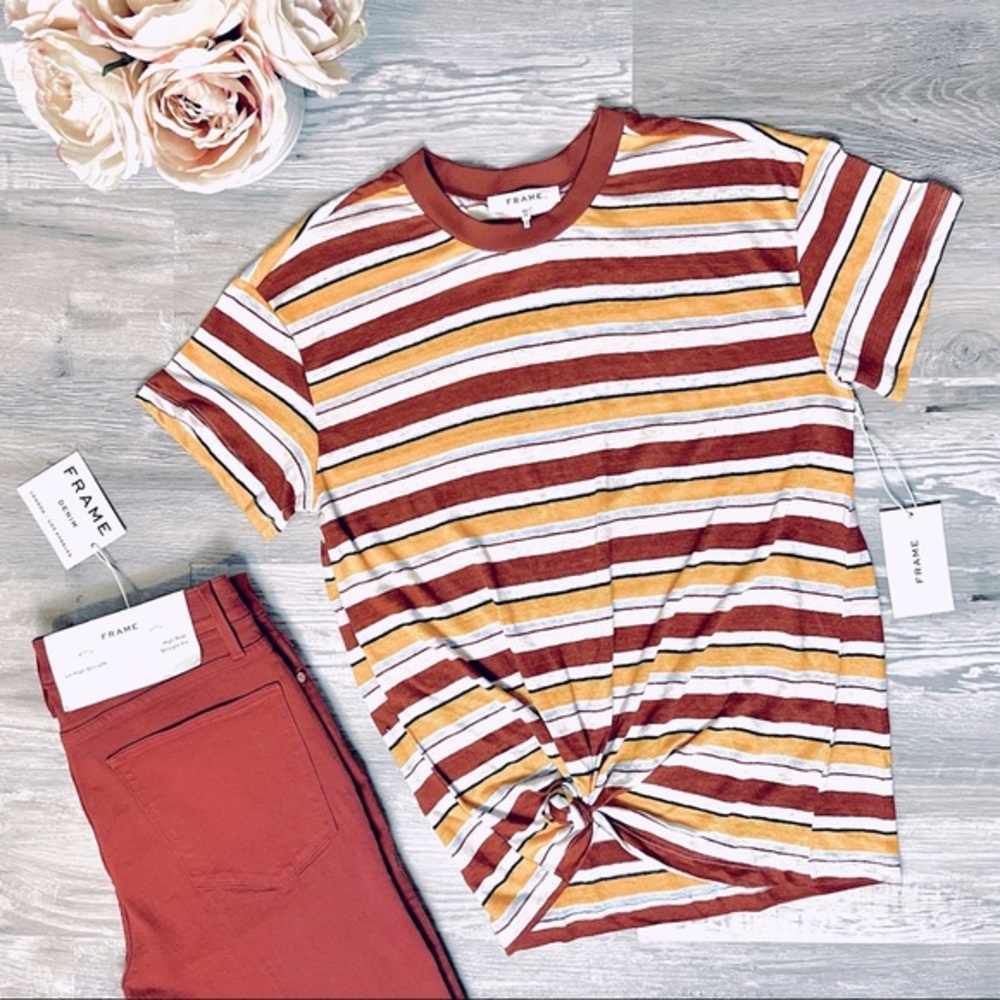 FRAME Wear Thin Striped Tee Sunrise Multi - Picture 2 of 16